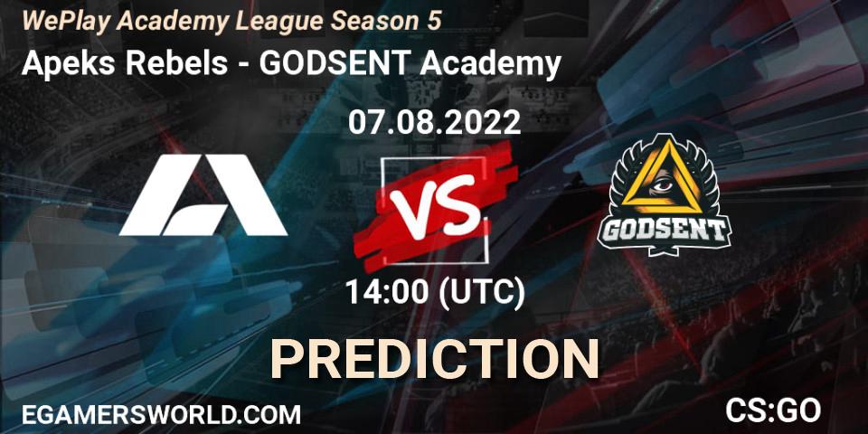 Pronóstico Apeks Rebels - GODSENT Academy. 26.07.2022 at 14:00, Counter-Strike (CS2), WePlay Academy League Season 5