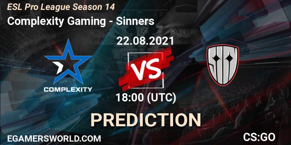 Pronóstico Complexity Gaming - Sinners. 22.08.2021 at 18:40, Counter-Strike (CS2), ESL Pro League Season 14