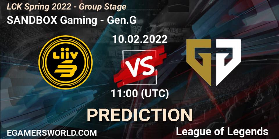 Pronóstico SANDBOX Gaming - Gen.G. 10.02.2022 at 10:50, LoL, LCK Spring 2022 - Group Stage