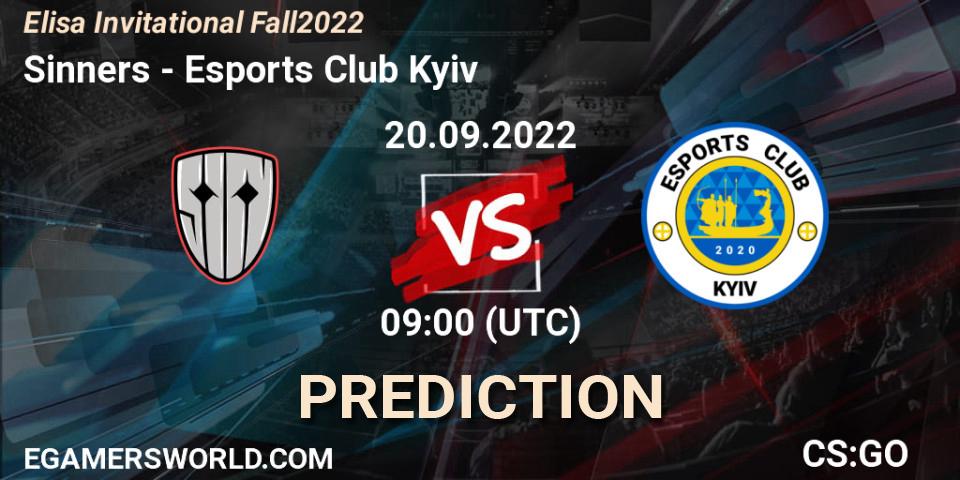 Pronóstico Sinners - Esports Club Kyiv. 20.09.2022 at 09:00, Counter-Strike (CS2), Elisa Invitational Fall 2022