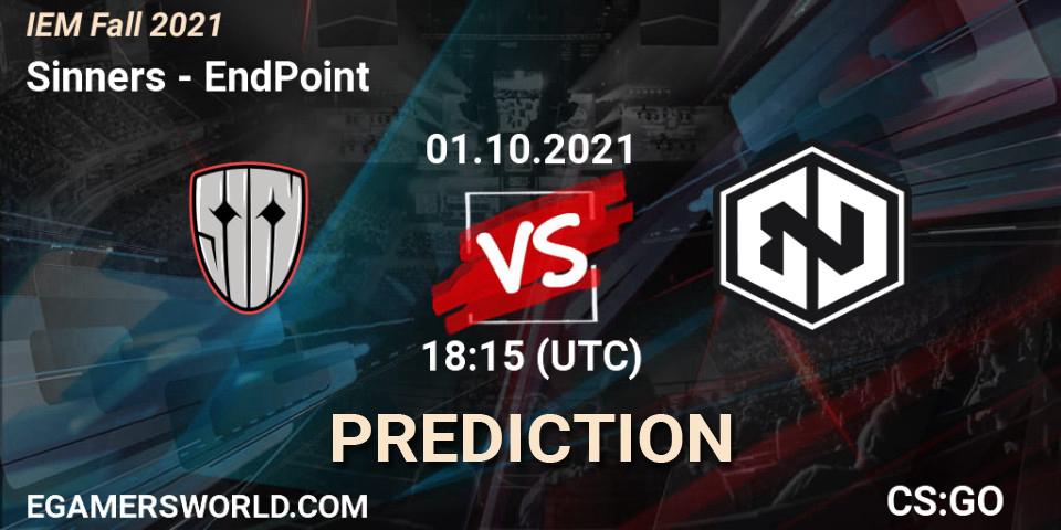 Pronóstico Sinners - EndPoint. 01.10.2021 at 18:15, Counter-Strike (CS2), IEM Fall 2021: Europe RMR