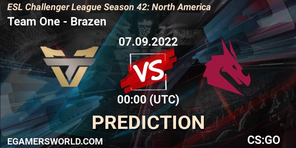 Pronóstico Team One - Brazen. 24.09.2022 at 03:00, Counter-Strike (CS2), ESL Challenger League Season 42: North America