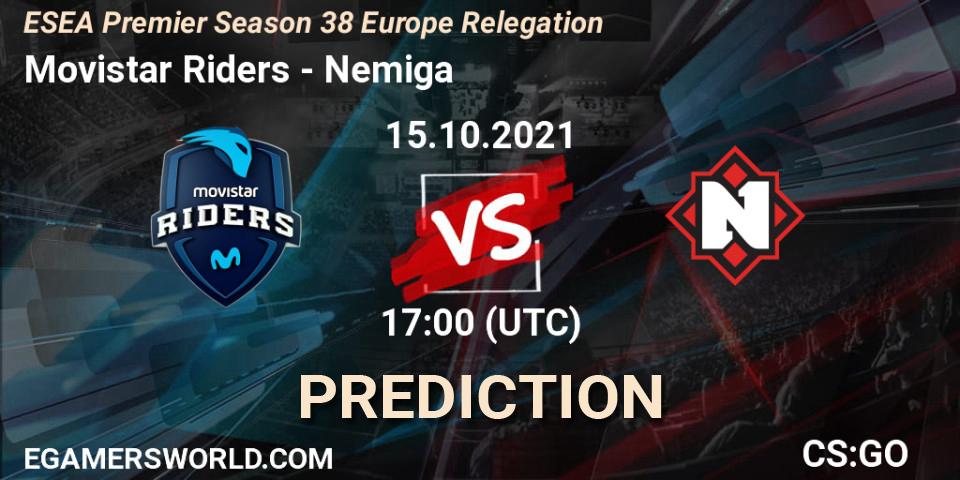 Pronóstico Movistar Riders - Nemiga. 15.10.2021 at 17:00, Counter-Strike (CS2), ESEA Premier Season 38 Europe Relegation