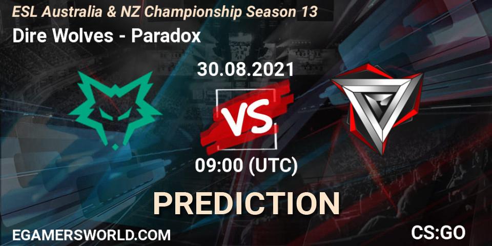 Pronóstico Dire Wolves - Paradox. 30.08.2021 at 09:15, Counter-Strike (CS2), ESL Australia & NZ Championship Season 13