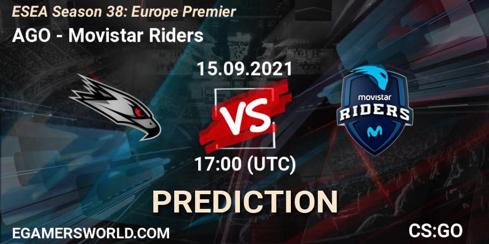 Pronóstico AGO - Movistar Riders. 15.09.2021 at 17:05, Counter-Strike (CS2), ESEA Season 38: Europe Premier