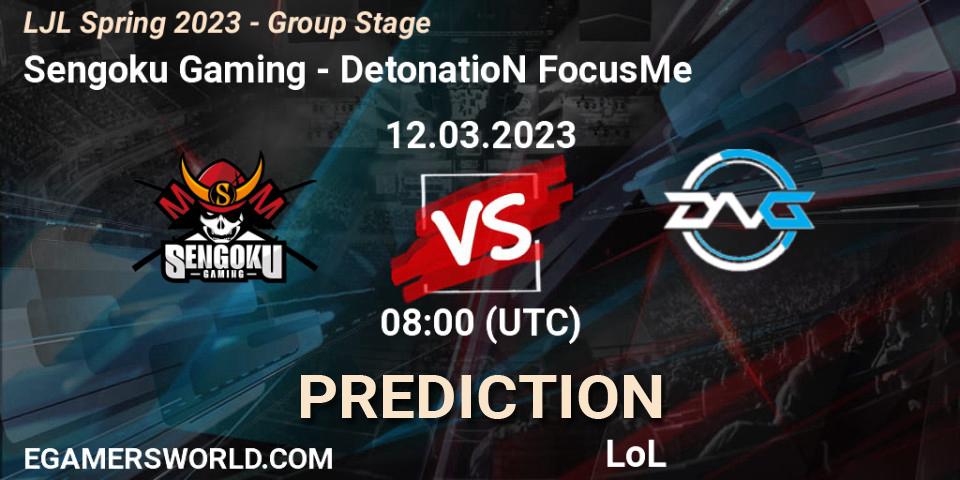 Pronóstico Sengoku Gaming - DetonatioN FocusMe. 12.03.2023 at 08:00, LoL, LJL Spring 2023 - Group Stage