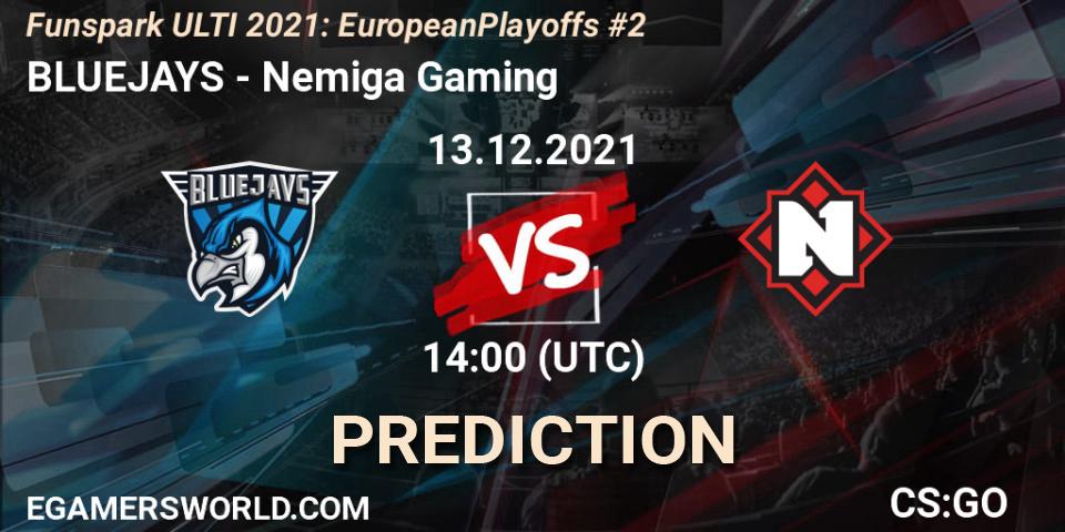 Pronóstico BLUEJAYS - Nemiga Gaming. 13.12.2021 at 14:00, Counter-Strike (CS2), Funspark ULTI 2021: European Playoffs #2