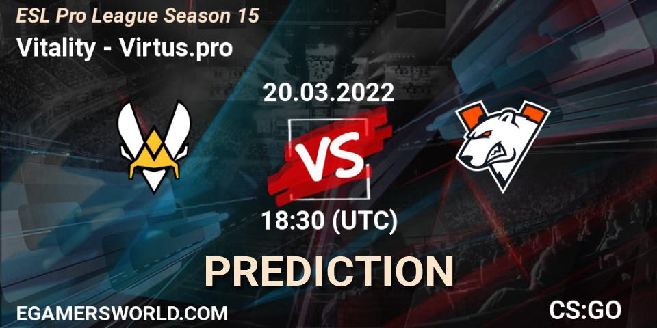 Pronóstico Vitality - Outsiders. 20.03.2022 at 19:00, Counter-Strike (CS2), ESL Pro League Season 15