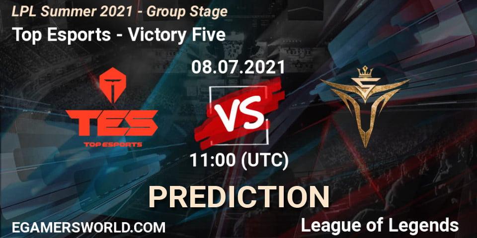 Pronóstico Top Esports - Victory Five. 08.07.2021 at 11:00, LoL, LPL Summer 2021 - Group Stage