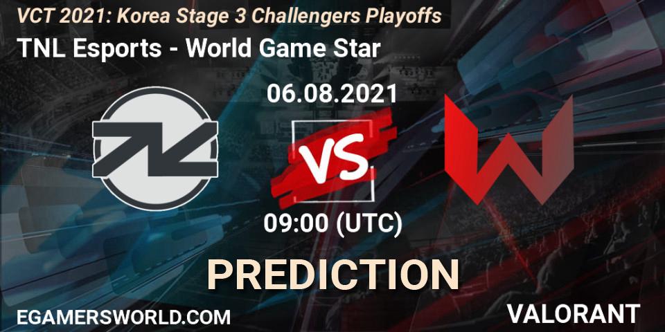 Pronóstico TNL Esports - World Game Star. 06.08.2021 at 11:00, VALORANT, VCT 2021: Korea Stage 3 Challengers Playoffs