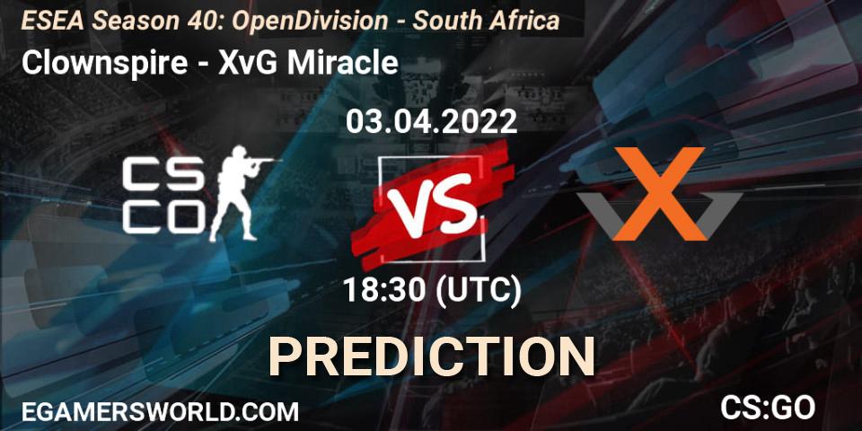 Pronóstico Clownspire - XvG Miracle. 03.04.2022 at 18:30, Counter-Strike (CS2), ESEA Season 40: Open Division - South Africa