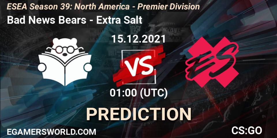 Pronóstico Bad News Bears - Extra Salt. 15.12.2021 at 01:00, Counter-Strike (CS2), ESEA Season 39: North America - Premier Division