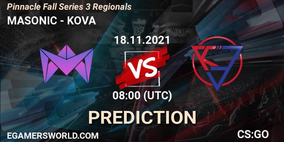 Pronóstico MASONIC - KOVA. 18.11.2021 at 08:00, Counter-Strike (CS2), Pinnacle Fall Series 3 Regionals