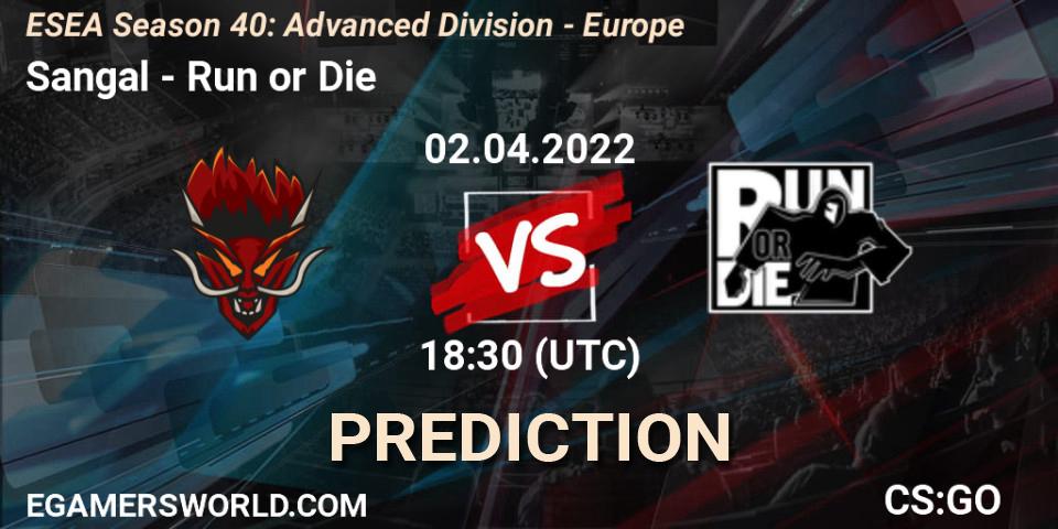 Pronóstico Sangal - Run or Die. 02.04.2022 at 18:15, Counter-Strike (CS2), ESEA Season 40: Advanced Division - Europe