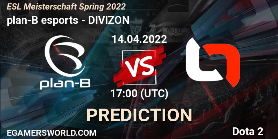 Pronóstico plan-B esports - DIVIZON. 14.04.2022 at 17:00, Dota 2, ESL Meisterschaft Spring 2022