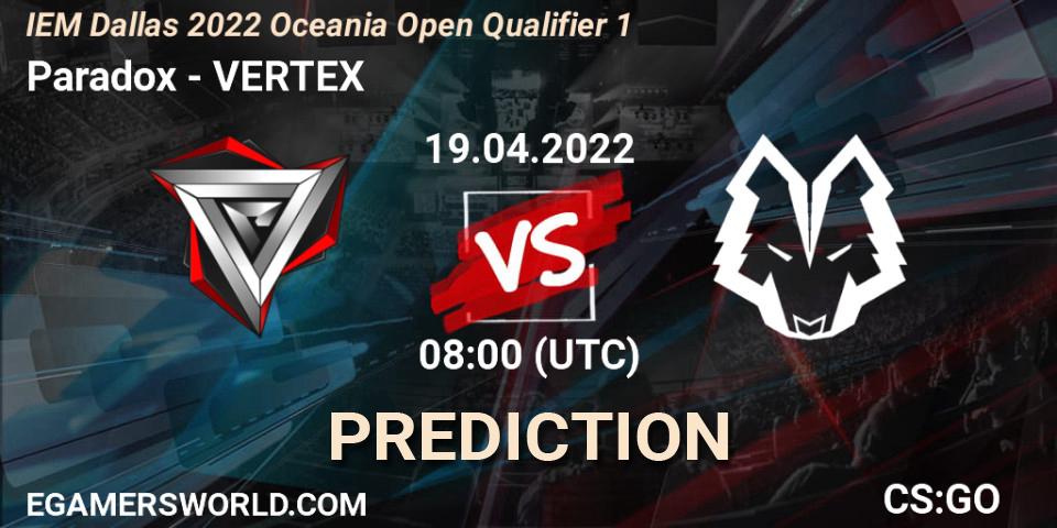 Pronóstico Paradox - VERTEX. 19.04.22, CS2 (CS:GO), IEM Dallas 2022 Oceania Open Qualifier 1