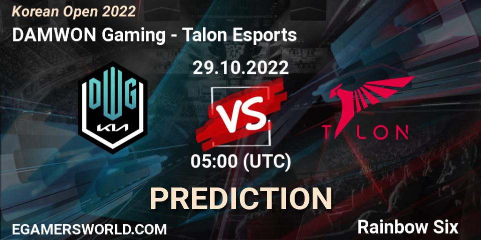 Pronóstico DAMWON Gaming - Talon Esports. 29.10.2022 at 05:00, Rainbow Six, Korean Open 2022
