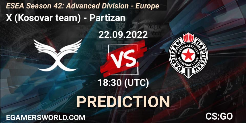 Pronóstico X (Kosovar team) - Partizan. 22.09.2022 at 16:00, Counter-Strike (CS2), ESEA Season 42: Advanced Division - Europe