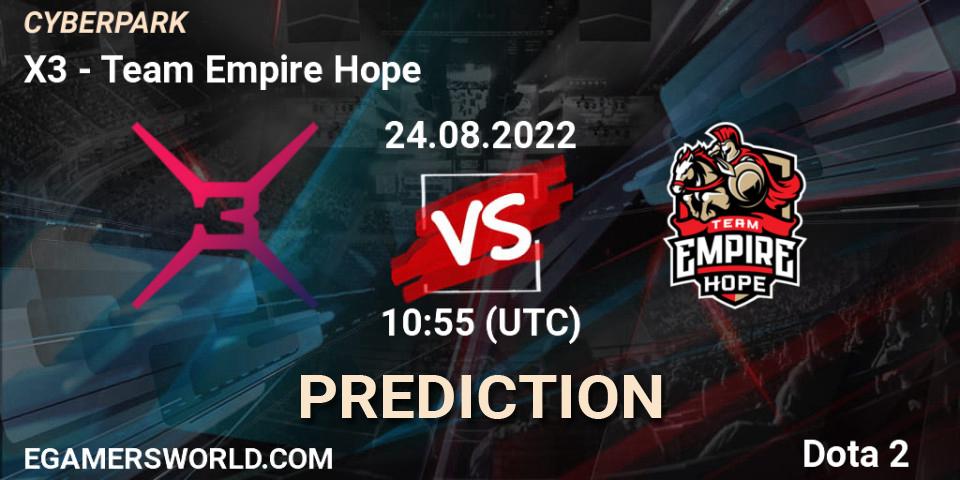 Pronóstico X3 - Team Empire Hope. 24.08.2022 at 10:55, Dota 2, CYBERPARK