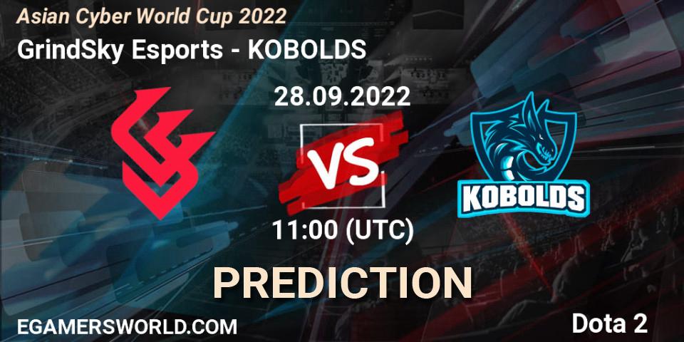 Pronóstico GrindSky Esports - KOBOLDS. 28.09.2022 at 10:19, Dota 2, Asian Cyber World Cup 2022