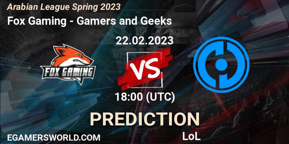 Pronóstico Fox Gaming - Gamers and Geeks. 22.02.2023 at 18:15, LoL, Arabian League Spring 2023