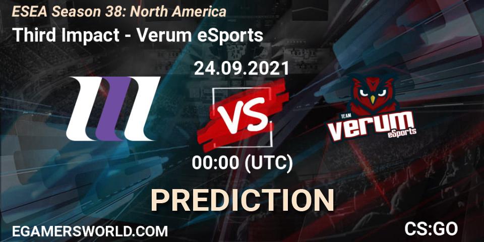Pronóstico Third Impact - Verum eSports. 24.09.2021 at 00:00, Counter-Strike (CS2), ESEA Season 38: North America 