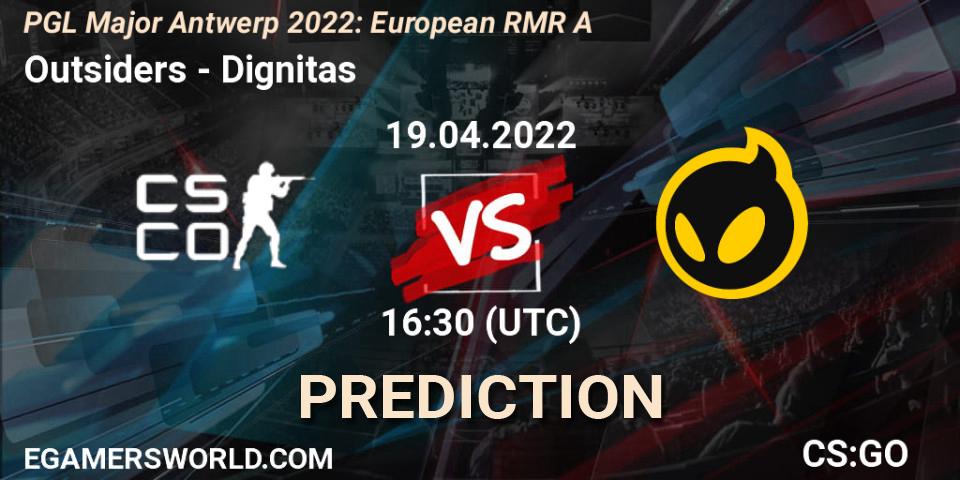 Pronóstico Outsiders - Dignitas. 19.04.2022 at 15:25, Counter-Strike (CS2), PGL Major Antwerp 2022: European RMR A