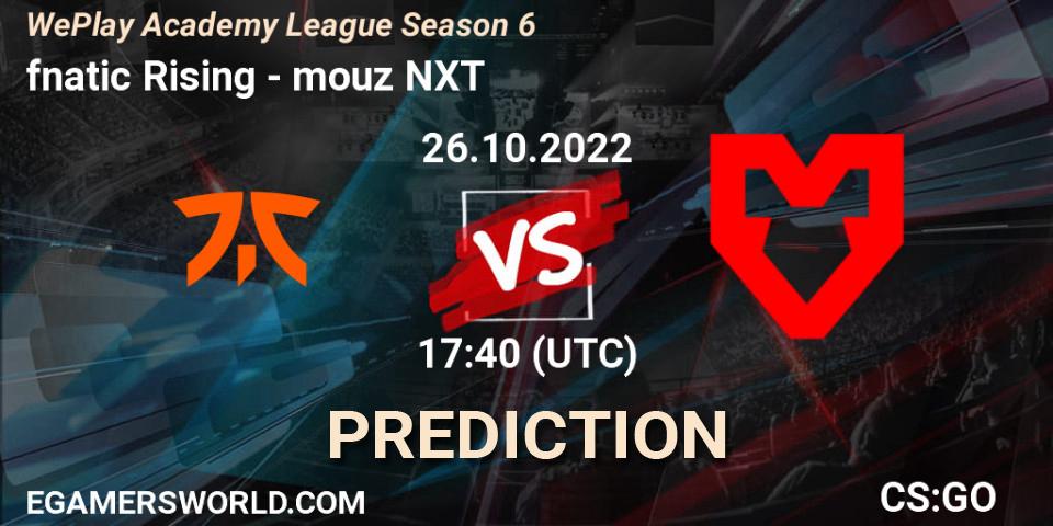 Pronóstico fnatic Rising - mouz NXT. 26.10.2022 at 18:30, Counter-Strike (CS2), WePlay Academy League Season 6