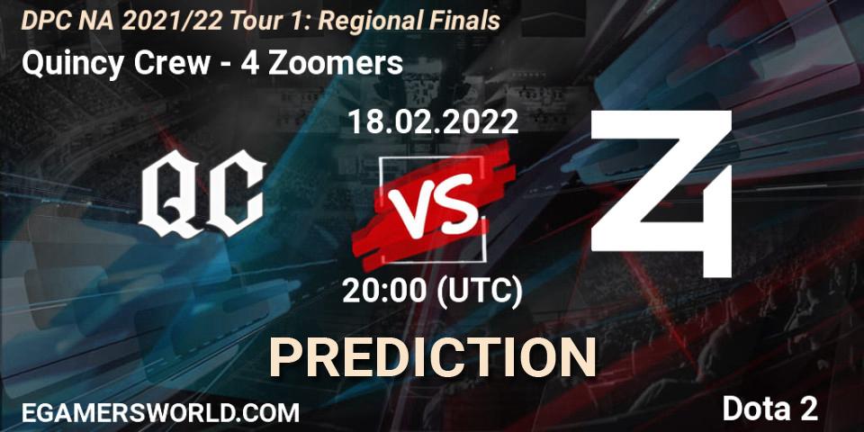 Pronóstico Quincy Crew - 4 Zoomers. 18.02.2022 at 19:55, Dota 2, DPC NA 2021/22 Tour 1: Regional Finals