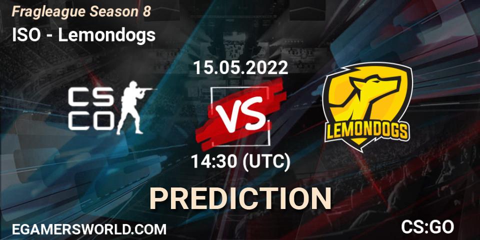 Pronóstico ISO Esports - Lemondogs. 15.05.2022 at 14:30, Counter-Strike (CS2), Fragleague Season 8