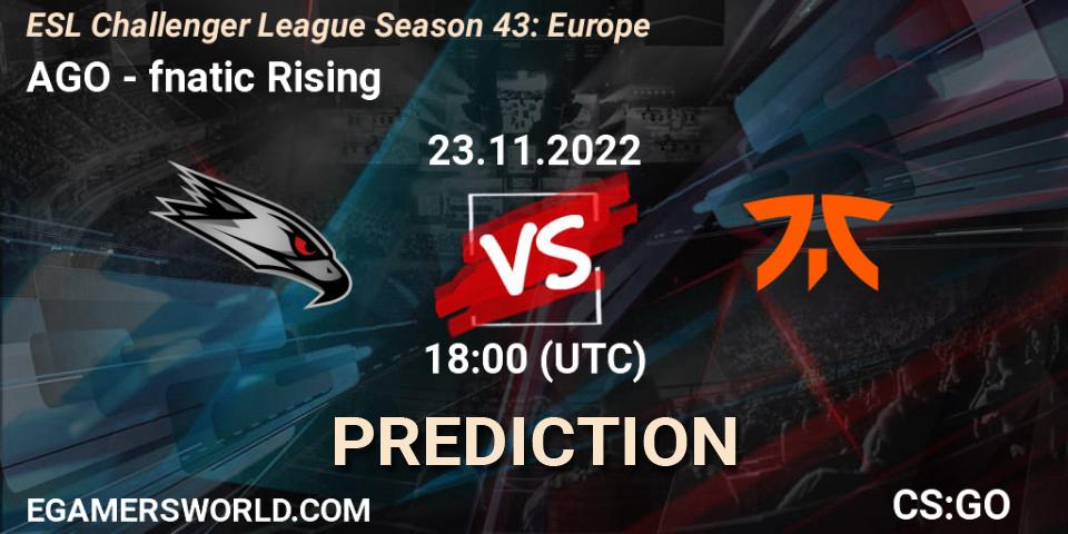 Pronóstico AGO - fnatic Rising. 23.11.22, CS2 (CS:GO), ESL Challenger League Season 43: Europe