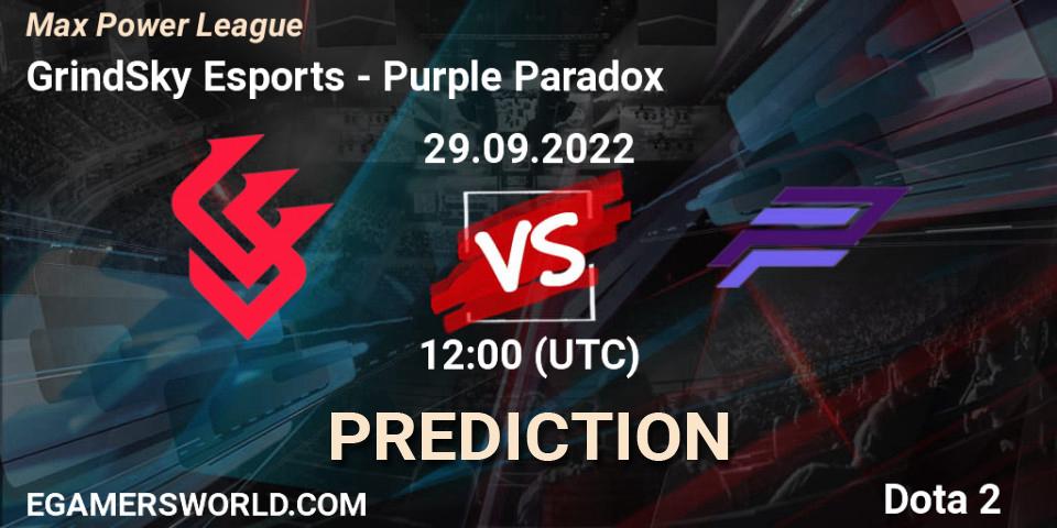 Pronóstico GrindSky Esports - Purple Paradox. 29.09.2022 at 12:11, Dota 2, Max Power League