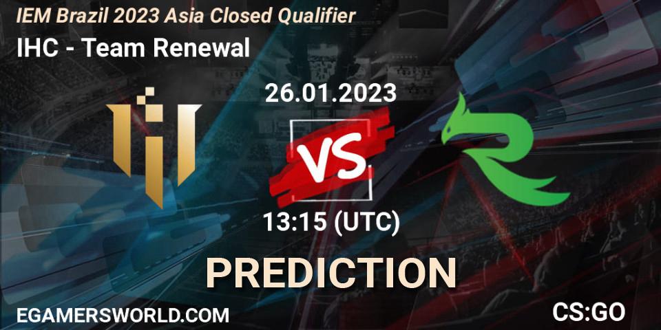 Pronóstico IHC - Team Renewal. 26.01.2023 at 13:15, Counter-Strike (CS2), IEM Brazil Rio 2023 Asia Closed Qualifier
