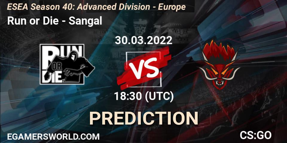 Pronóstico Run or Die - Sangal. 30.03.2022 at 17:00, Counter-Strike (CS2), ESEA Season 40: Advanced Division - Europe