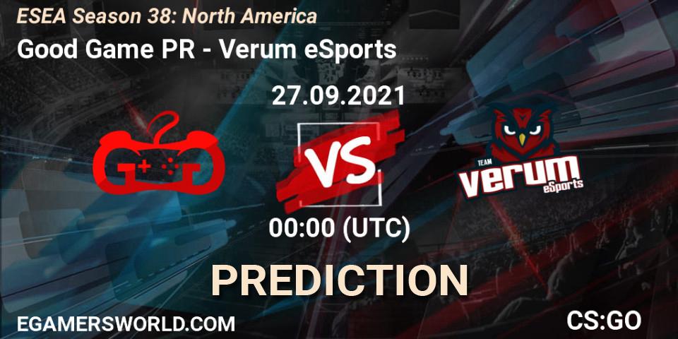Pronóstico Good Game PR - Verum eSports. 29.09.21, CS2 (CS:GO), ESEA Season 38: North America 