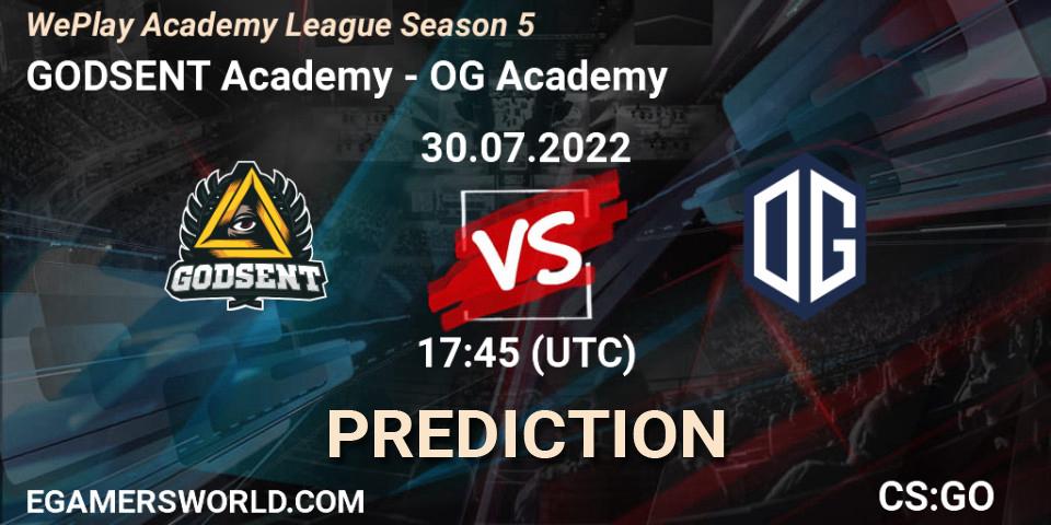 Pronóstico GODSENT Academy - OG Academy. 30.07.2022 at 17:45, Counter-Strike (CS2), WePlay Academy League Season 5