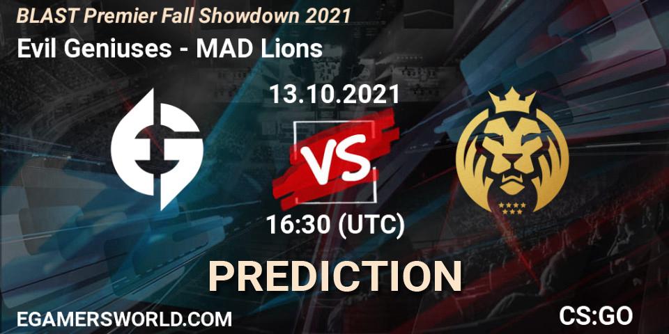 Pronóstico Evil Geniuses - MAD Lions. 15.10.2021 at 10:30, Counter-Strike (CS2), BLAST Premier Fall Showdown 2021