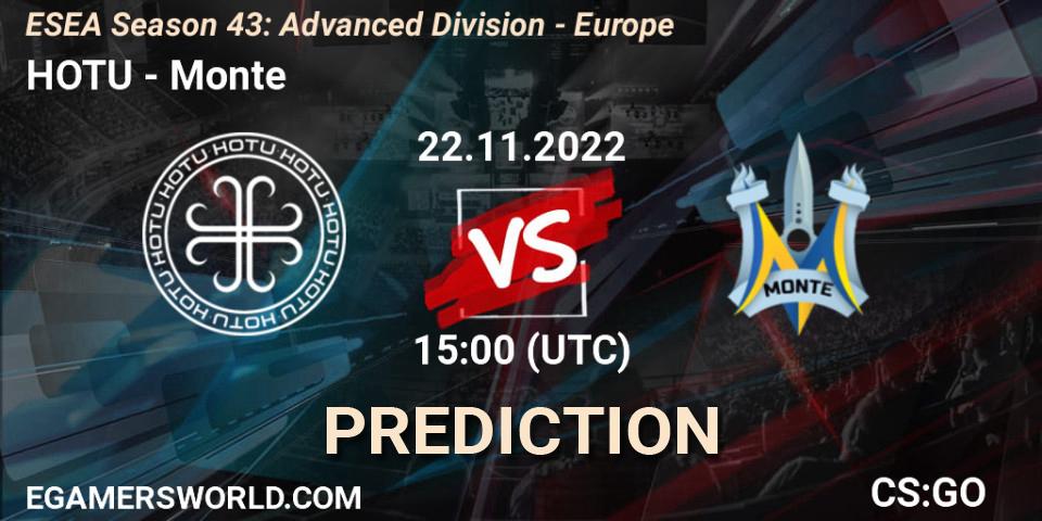 Pronóstico HOTU - Monte. 22.11.2022 at 15:00, Counter-Strike (CS2), ESEA Season 43: Advanced Division - Europe
