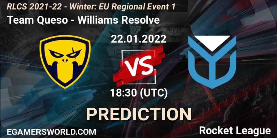 Pronóstico Team Queso - Williams Resolve. 22.01.2022 at 17:20, Rocket League, RLCS 2021-22 - Winter: EU Regional Event 1