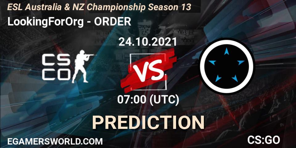 Pronóstico LookingForOrg - ORDER. 24.10.2021 at 07:00, Counter-Strike (CS2), ESL Australia & NZ Championship Season 13