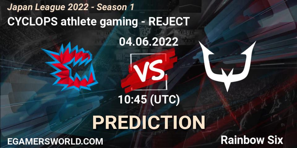 Pronóstico CYCLOPS athlete gaming - REJECT. 04.06.2022 at 10:45, Rainbow Six, Japan League 2022 - Season 1