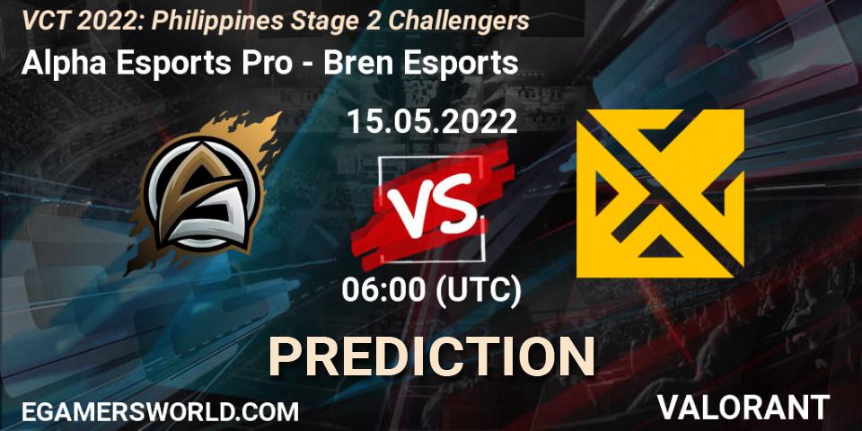 Pronóstico Alpha Esports Pro - Bren Esports. 15.05.2022 at 06:40, VALORANT, VCT 2022: Philippines Stage 2 Challengers