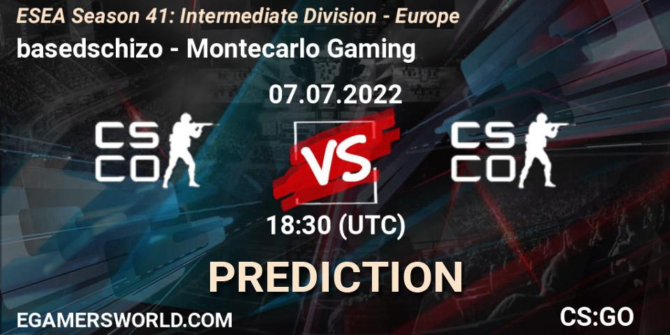 Pronóstico basedschizo - Montecarlo Gaming. 07.07.2022 at 18:30, Counter-Strike (CS2), ESEA Season 41: Intermediate Division - Europe