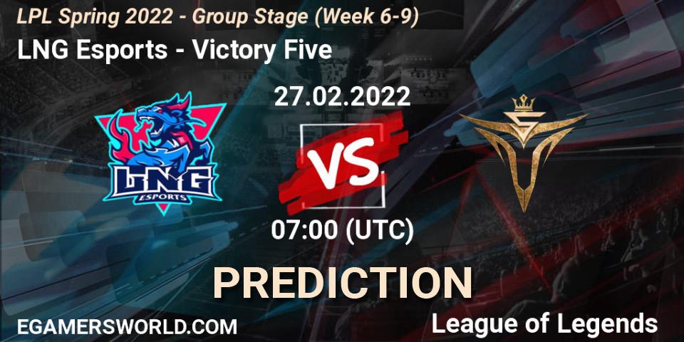 Pronóstico LNG Esports - Victory Five. 27.02.2022 at 12:45, LoL, LPL Spring 2022 - Group Stage (Week 6-9)