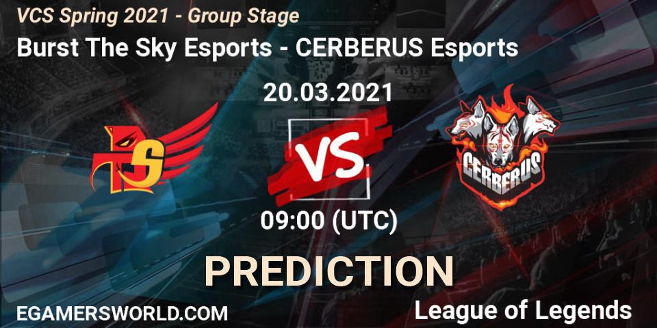 Pronóstico Burst The Sky Esports - CERBERUS Esports. 20.03.2021 at 10:00, LoL, VCS Spring 2021 - Group Stage