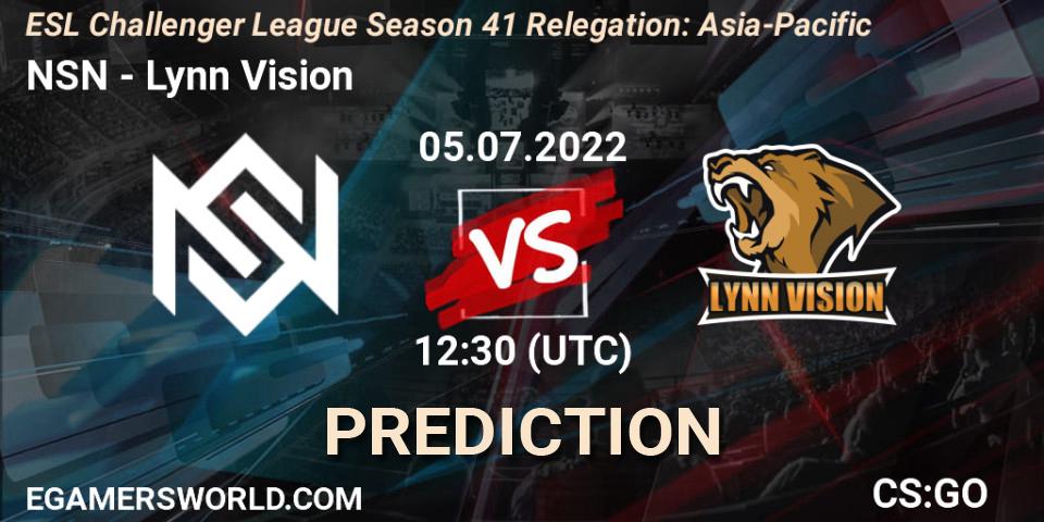 Pronóstico NSN - Lynn Vision. 05.07.2022 at 12:30, Counter-Strike (CS2), ESL Challenger League Season 41 Relegation: Asia-Pacific