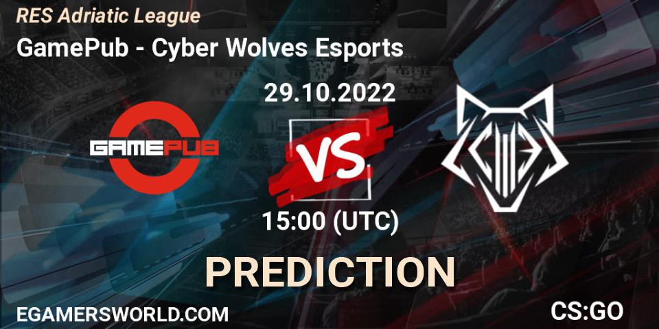 Pronóstico GamePub - Cyber Wolves Esports. 30.10.2022 at 16:00, Counter-Strike (CS2), RES Adriatic League