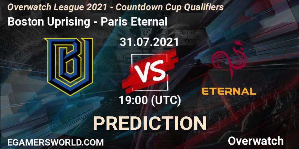 Pronóstico Boston Uprising - Paris Eternal. 31.07.21, Overwatch, Overwatch League 2021 - Countdown Cup Qualifiers