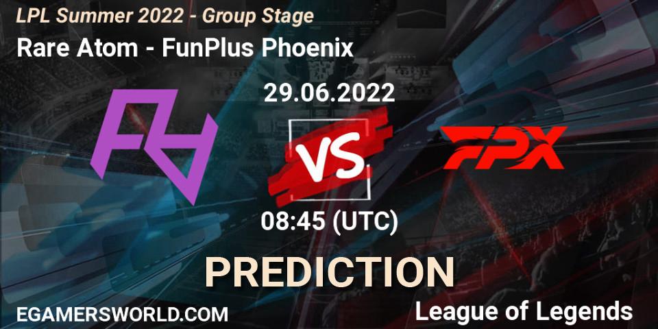 Pronóstico Rare Atom - FunPlus Phoenix. 29.06.2022 at 09:00, LoL, LPL Summer 2022 - Group Stage