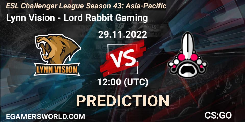 Pronóstico Lynn Vision - Lord Rabbit. 29.11.2022 at 12:00, Counter-Strike (CS2), ESL Challenger League Season 43: Asia-Pacific